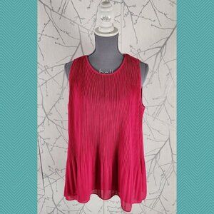 Catherine Malandrino Pink Pleated Chiffon Round Neck Tank